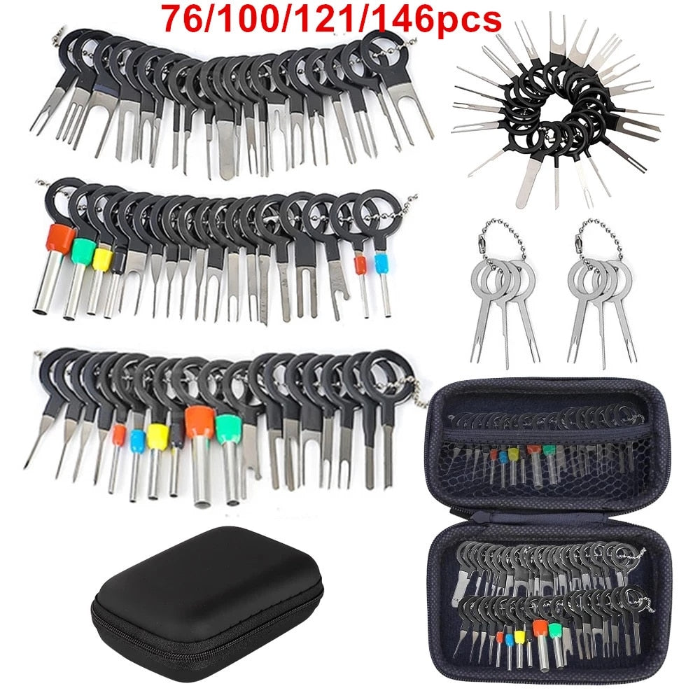 76/100/121/146pcs Auto Repair Key Set Terminal Removal Tool Car Electrical Wire Crimp Connector Pin Needle Extractor Kit Plug