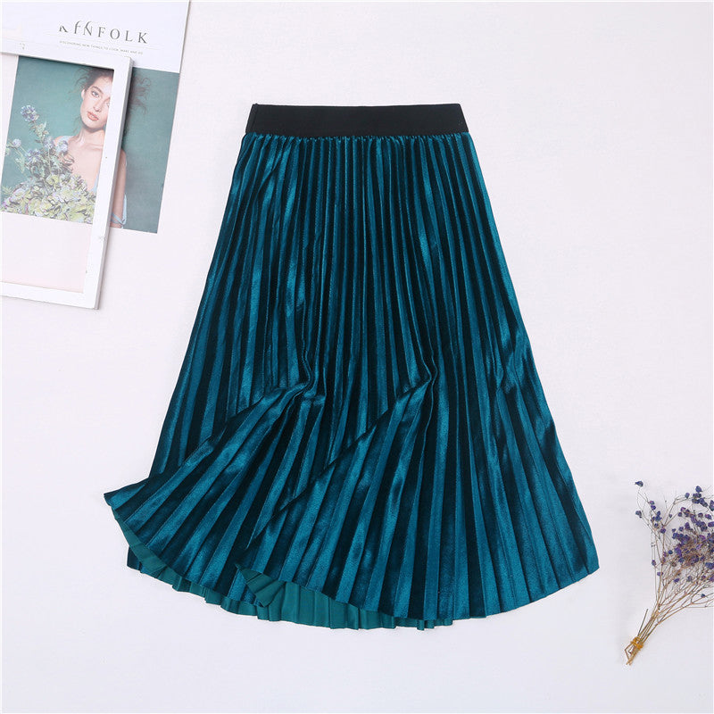 Gold velvet pleated skirt