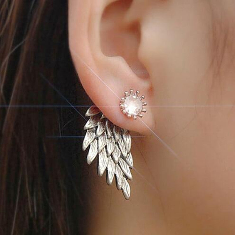 Angel Wings Stud Earrings with Diamonds