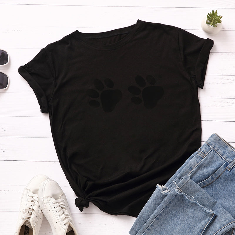 Footprint printed cotton short-sleeved t-shirt