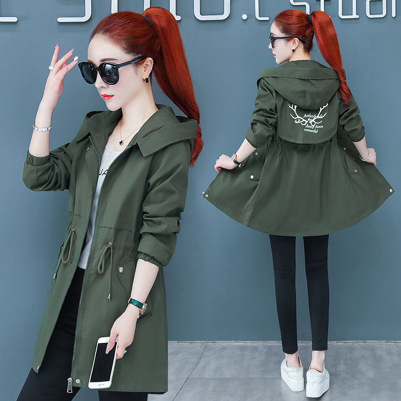 Korean Style Slim And Thin Temperament Autumn Windbreaker Women Mid-length Student Jacket Women