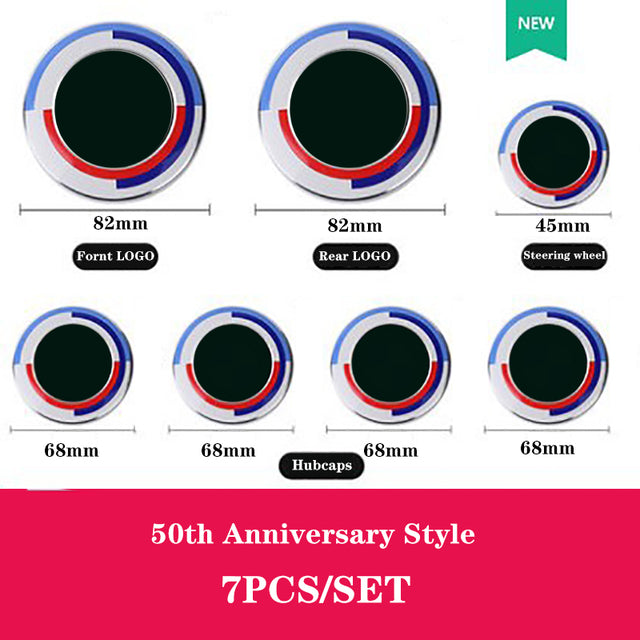 7Pcs/set Car 50th Anniversary Logo For BMW G30 G31 G38 G11 G12 G20 G28 F10 F48 F49 G01 F20 F21 F22 Wheel Rim Decoration Cover