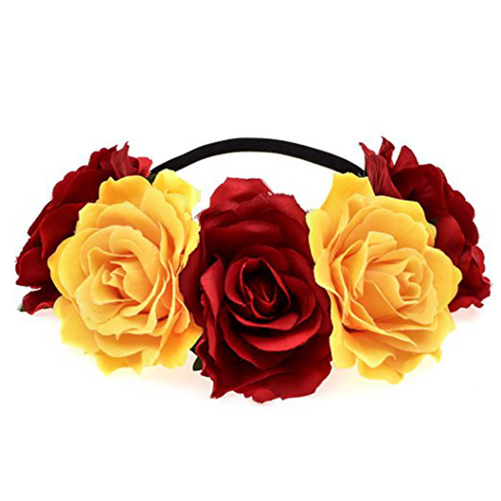 Europe And The United States 5 Red Roses Flower Headband Wreath Bridal Holiday Hair Accessories