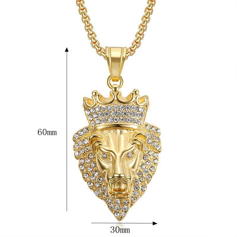 Gilded Rhinestone Crown Lion Head Pendant