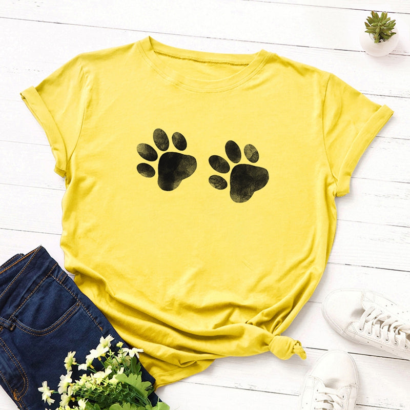 Footprint printed cotton short-sleeved t-shirt