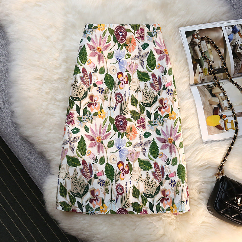 High Waist Mid Length One Step Floral Hip Skirt