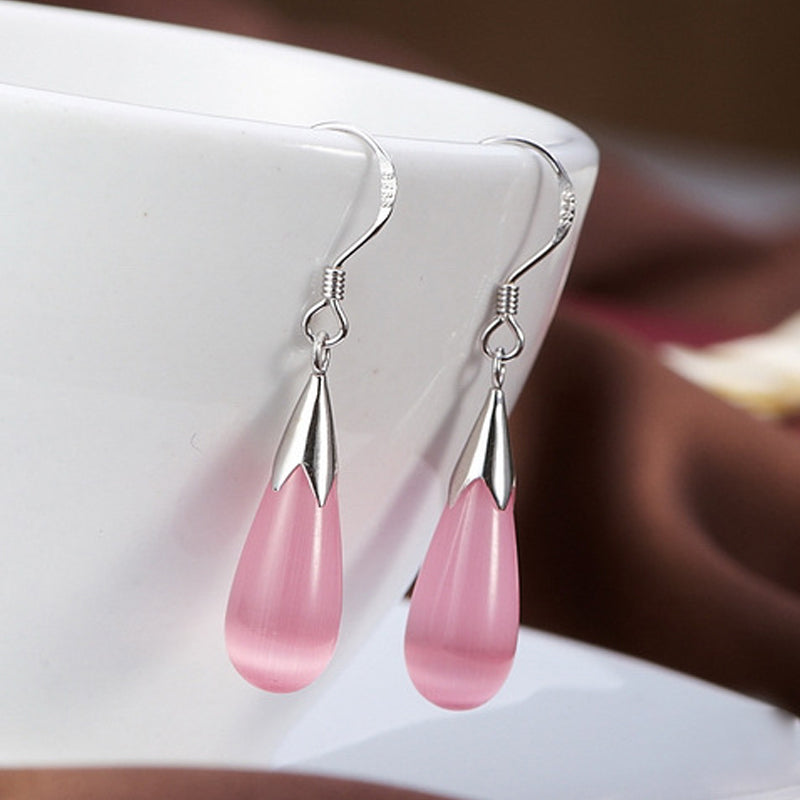 Fashion Female Opal Drop Silver Earrings