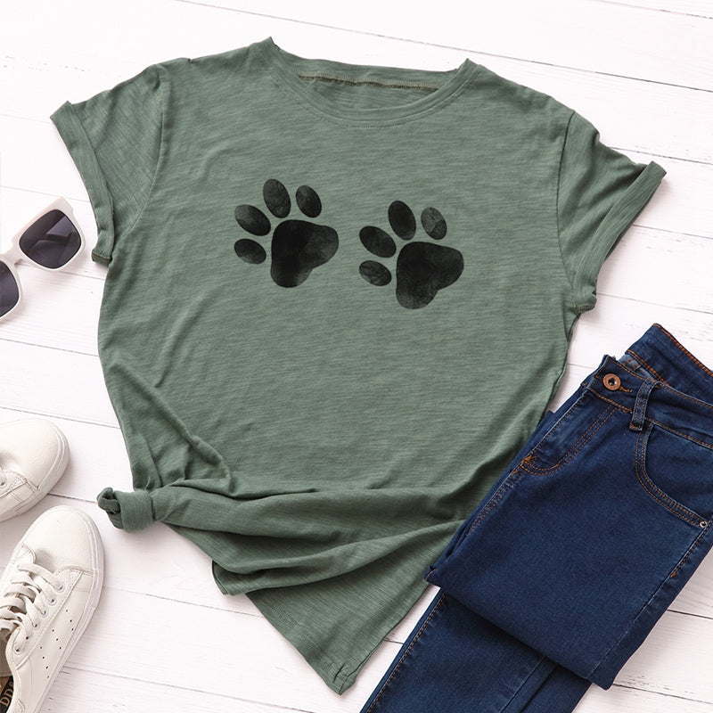 Footprint printed cotton short-sleeved t-shirt