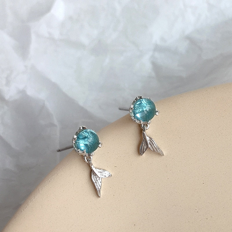 Blue Foam Fishtail 925 Sterling Silver Earrings