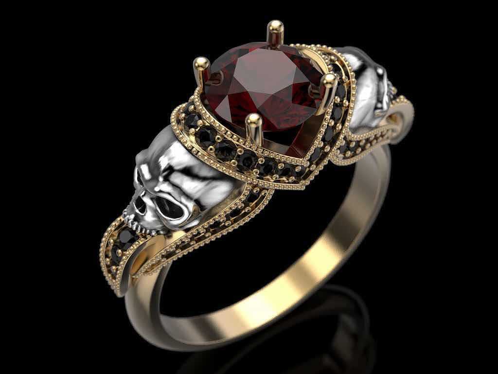 Skull Two-tone Ruby Plating Metal Ring