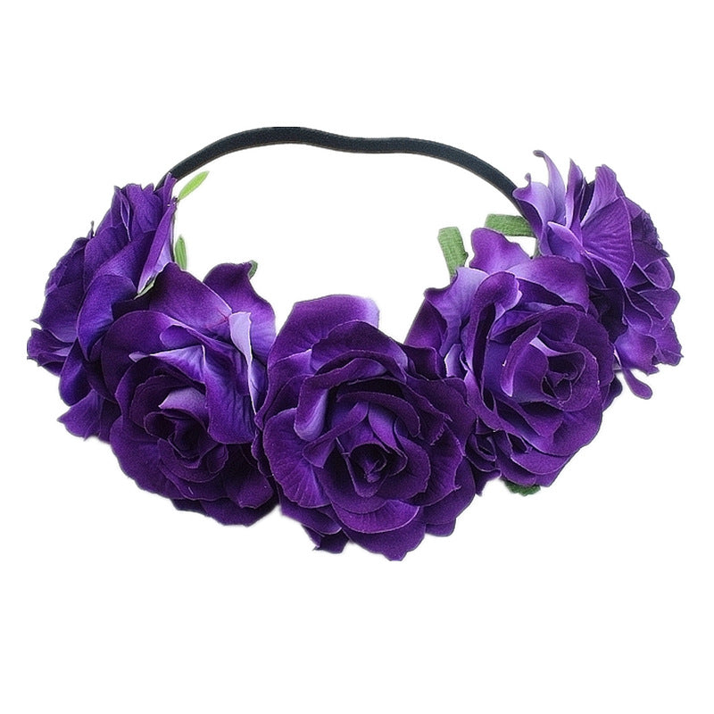 Europe And The United States 5 Red Roses Flower Headband Wreath Bridal Holiday Hair Accessories