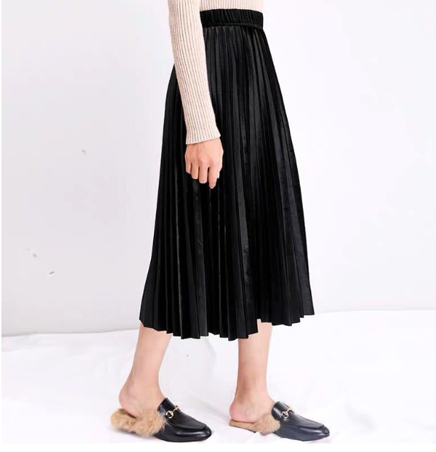 Gold velvet pleated skirt