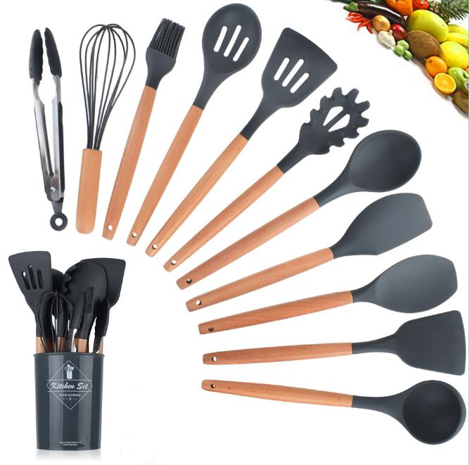 Silicone Kitchenware with Wooden Handle