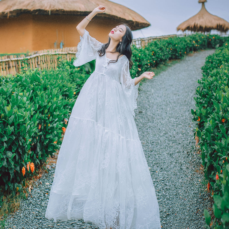 Women's Summer White Dress With Embroidered Lace