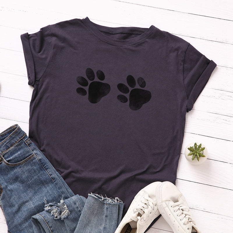 Footprint printed cotton short-sleeved t-shirt