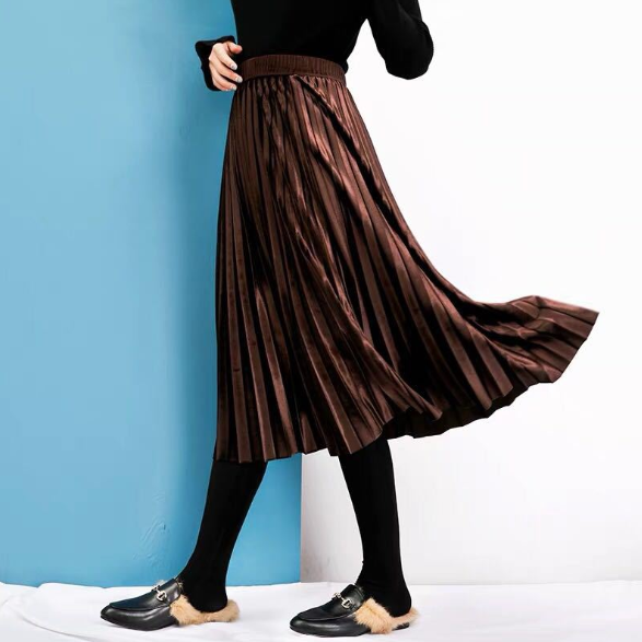 Gold velvet pleated skirt