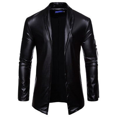 ZZ Men's elastic PU leather zipper motorcycle leather jacket