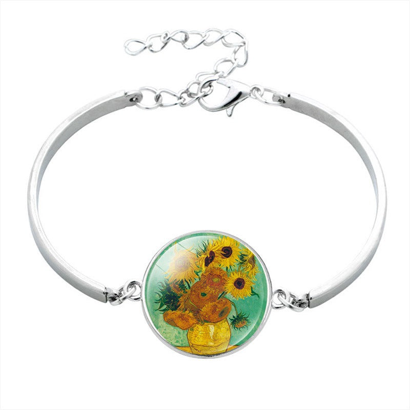 Sunflower Girl With Pearl Earrings World Famous Painting Bracelet