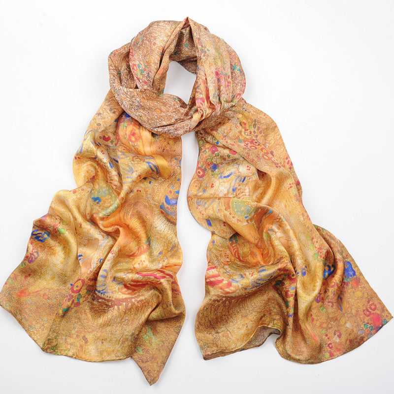 Spring And Autumn Mid-length Hand-Curled Silk Long Scarf