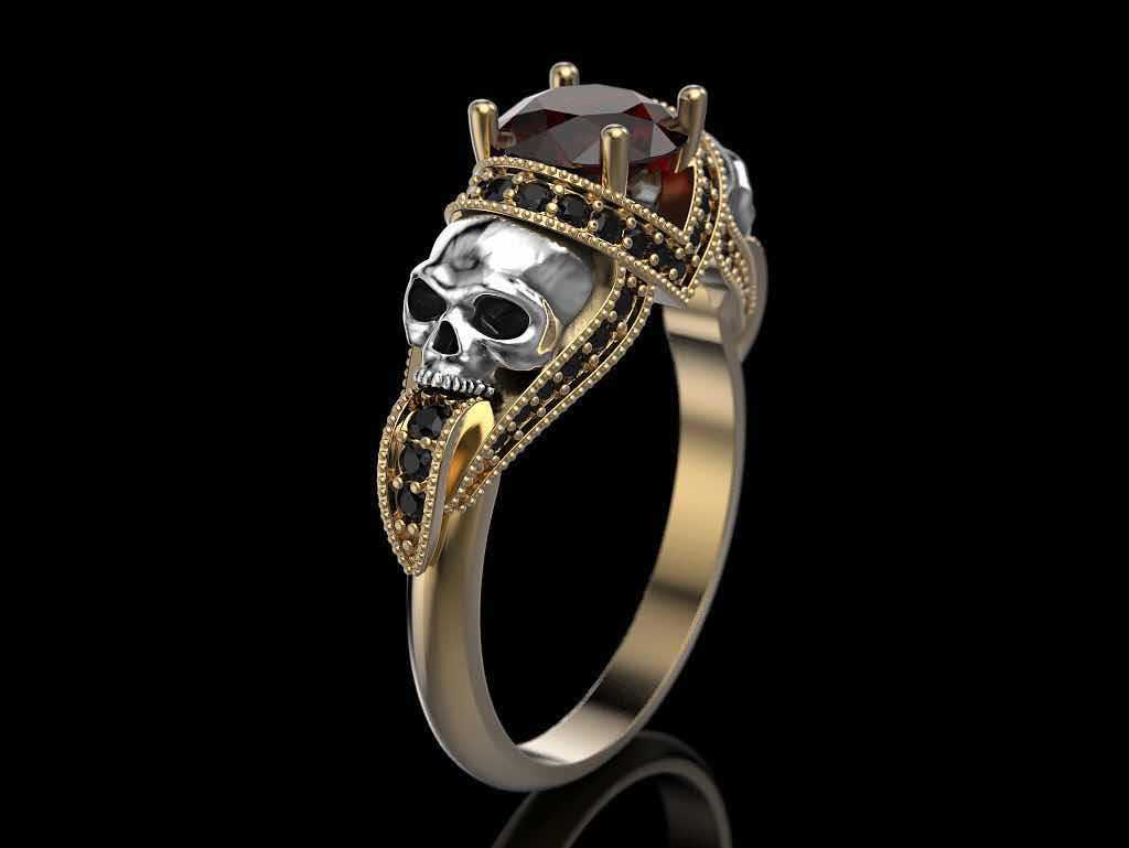 Skull Two-tone Ruby Plating Metal Ring