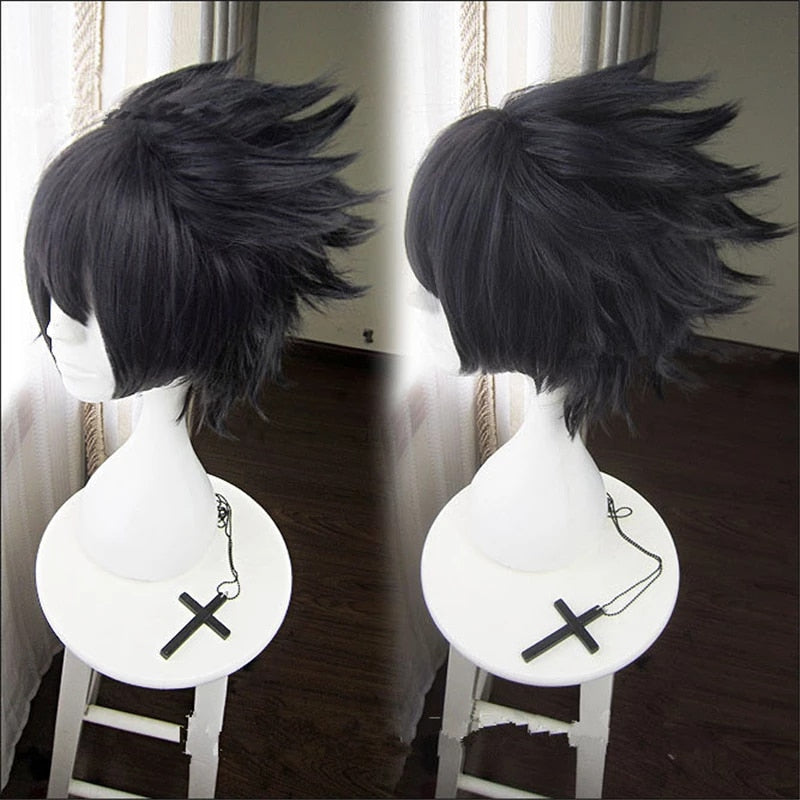 Anime Uchiha Sasuke Cosplay Wig For Men's Black Short Hair + Wig Cap