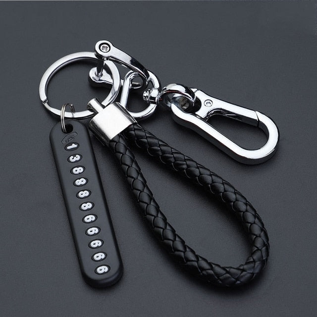 Anti-Lost Keychain Pendant Key Holder with Phone Number Strip Weave Rope Car Keyfob KeyRing for Men Women