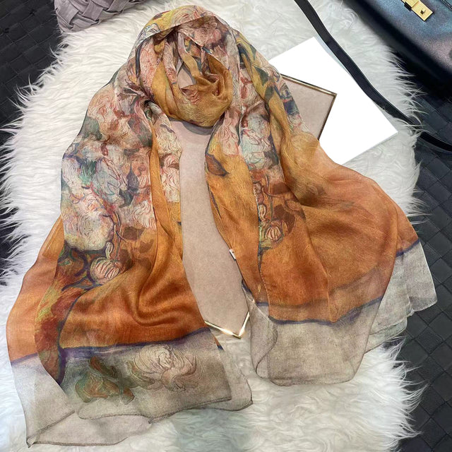 [Photo artifact] 100% mulberry silk chiffon 2022 spring and summer sunscreen beach towel fashion multifunctional silk scarf