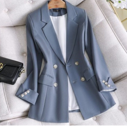 Blazer women's long-sleeved autumn 2021 new spring and autumn design sense niche self-cultivation blue small suit jacket