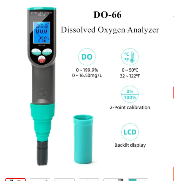 DO-66 Dissolved Oxygen Analyzer Intelligent Dissolved Oxygen Tester Two-Point Range 0-199.9% for Aquarium Fish Tank Aquaculture