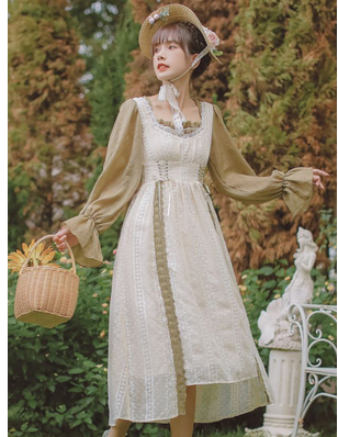 Spring new 2023 court style retro long-sleeved princess dress waist slimming design sense niche square collar dress