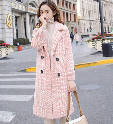 Mink woolen coat women's mid-length Korean version 2020 new cardigan sweater women's plaid coat jacket thickening