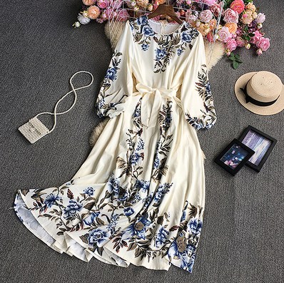 2026-11 Big Flower Long Sleeve Positioning Dress