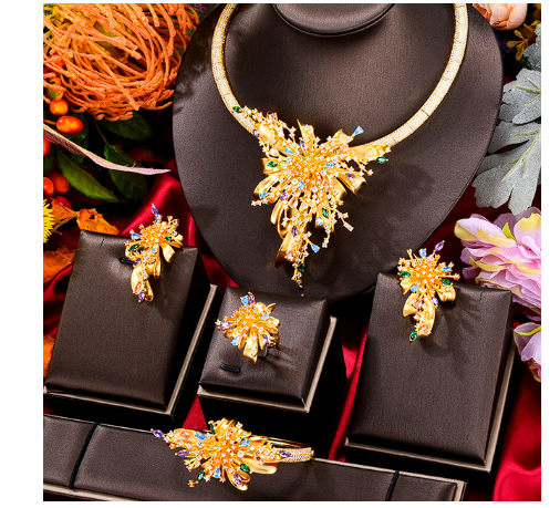 Missvikki Original Luxury Dubai 4PCS Necklace Bracelet Earrings Ring Jewelry Sets Cubic Zirconia For Woman Wedding Engagement