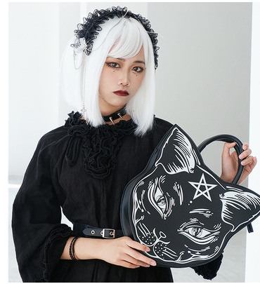 Harajuku style dark Lolita cat diagonal fashion punk handsome Halloween female gothic handbag