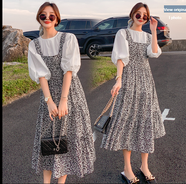 Maternity summer dress Korean version floral summer skirt top two-piece net red maternity dress summer suit summer