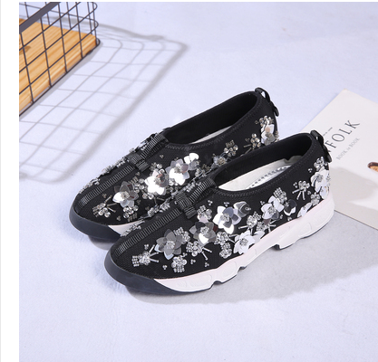 Pepper with the same mesh garden shoes beaded sequins rhinestone flower single shoes casual thick bottom sports platform shoes women