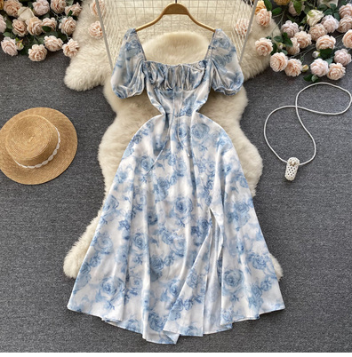 French first love sweet dress femininity floral floral court style Korean style ins wind waist first love fairy skirt