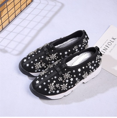 Pepper with the same mesh garden shoes beaded sequins rhinestone flower single shoes casual thick bottom sports platform shoes women