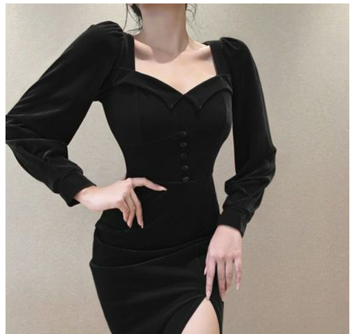 Europe and the United States 2020 new women's long-sleeved dress sexy square collar show chest waist long-sleeved dress
