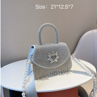 Bag women 2023 new Korean net red hot diamond rhinestone tassel pearl chain handbag shoulder Messenger bag trend