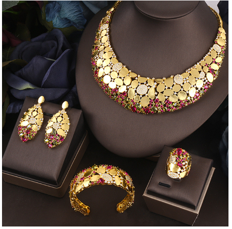 Janekelly2 pcs Bridal Zirconia Full Jewelry Sets For Women Party, Luxury Dubai Nigeria CZ Crystal Wedding Necklace