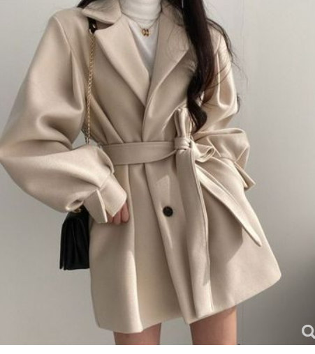 Hepburn style Korean Chic spring and autumn clothing 2021 new woolen coat small woolen coat female mid-length trend