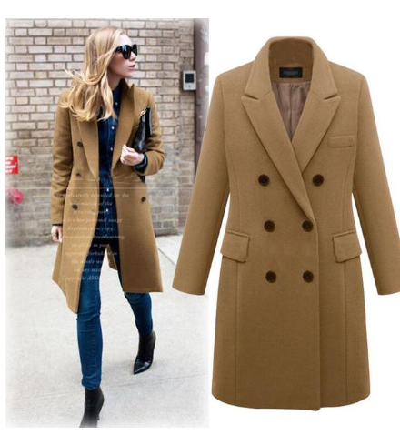 Autumn and winter models large size women's windbreaker long paragraph woolen coat woolen coat