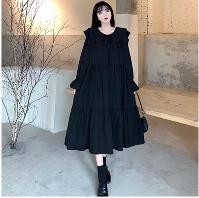 Plus-size women's clothing 2023 trendy women's spring new style fat sister fashion long section to cover the belly and look thin and foreign-style age-reducing dress