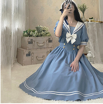 2023 summer new Japanese college style JK navy collar dress female students waist slimming mid-length skirt