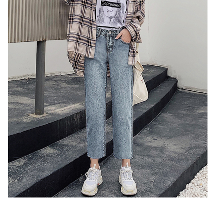 High-waisted wide-leg jeans women's loose spring and autumn 2022 new Korean version slim cigarette straight-leg pants nine-point pants