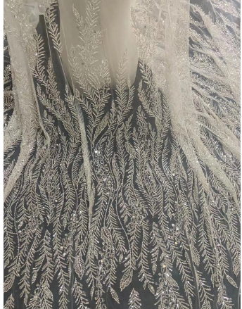 Newest Africa Handmade Embroidered Tulle Net Fabric With Beads Luxury ALgeria Sequins Net Lace Evening Wedding Party Dress