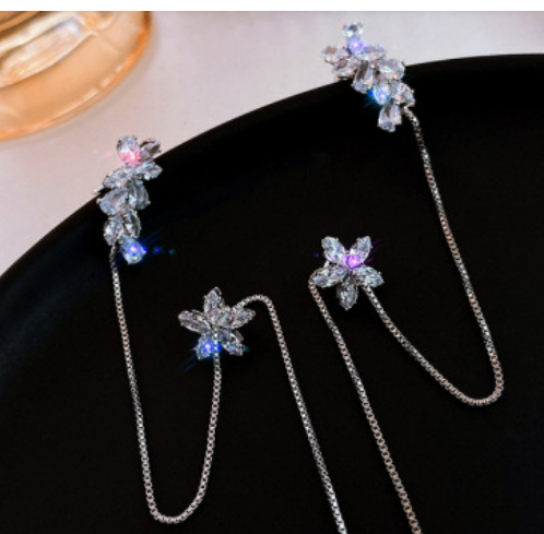 Long Earrings Trendy Ins Niche Design Zircon Flower Tassel