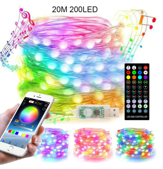 5/10/20M LED Bluetooth String Light Christmas Tree Decoration Remote Control USB Wedding navidad Garland Curtain Lamp Fairy Home