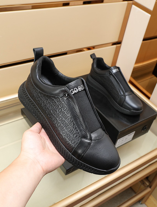 New BOSS men's shoes casual all-match comfortable leather platform shoes black slip-on sneakers